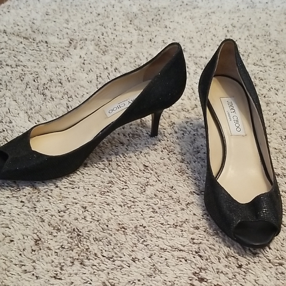 Jimmy Choo Black Peep Toe Heels,size 38 1/2